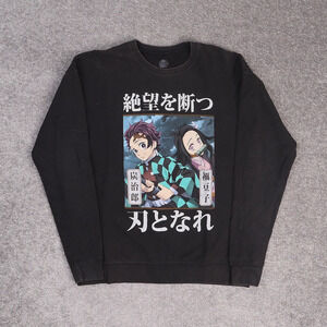 Demon Slayer Anime Tanjiro Nezuko Medium Black Long Sleeve Pullover Sweatshirt